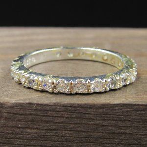 Size 7 Sterling Silver Cubic Zirconia Round Clear Band Ring Vintage
